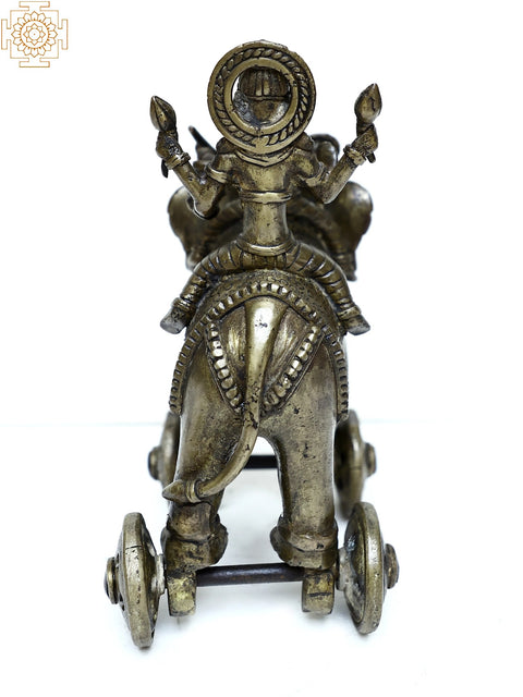 Brass Elephant with Riders on Wheels