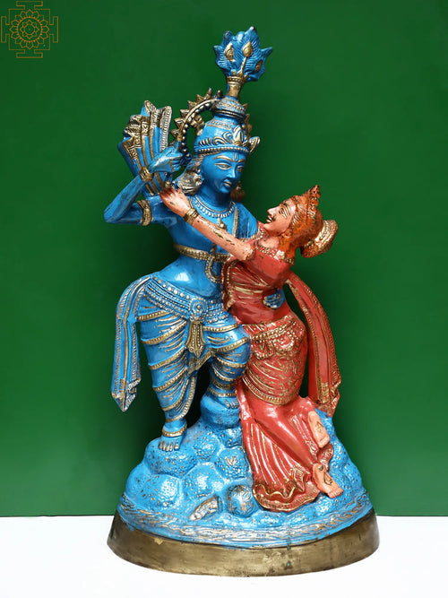 26" Brass Radha Krishna Statue Handmade Home Decor