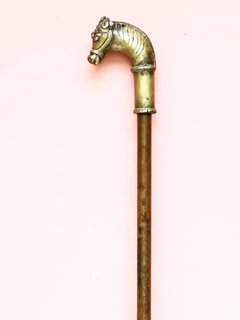 Brass with Copper Cane with Horse Handle
