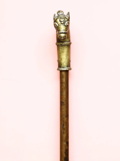 Brass with Copper Cane with Horse Handle