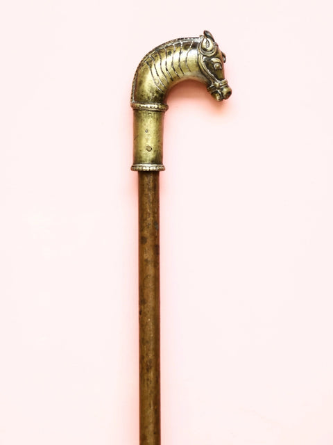 Brass with Copper Cane with Horse Handle