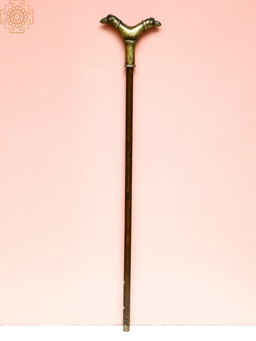 Brass Cane with Double Eagle Handle Sculpture