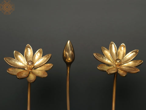 12" Brass Lotus Flowers and Bud Stylized Stand