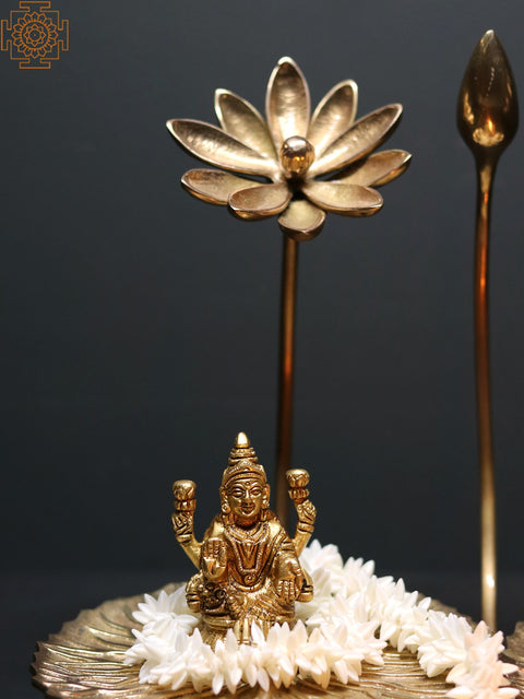 12" Brass Lotus Flowers and Bud Stylized Stand