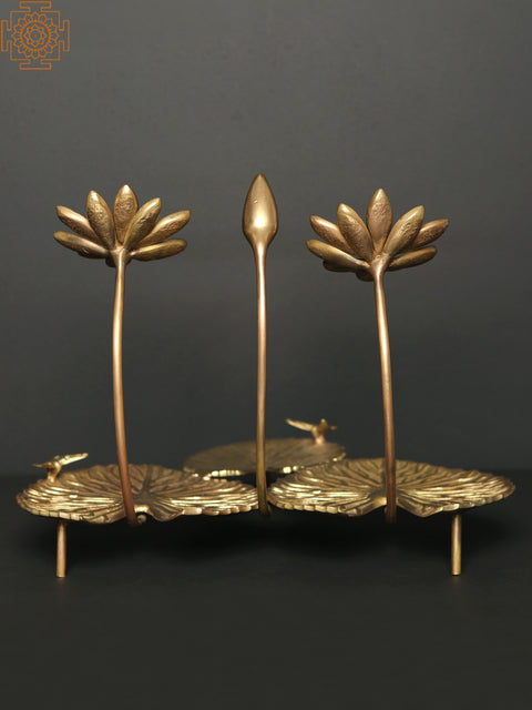 12" Brass Lotus Flowers and Bud Stylized Stand