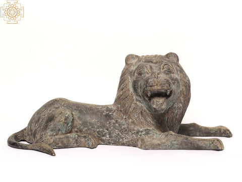 22" Seated Lion Brass Sculpture