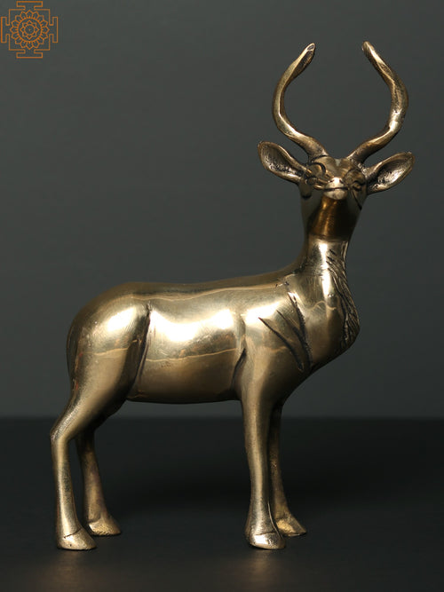 7" Handmade Brass Deer Statue for Home Altar Decor