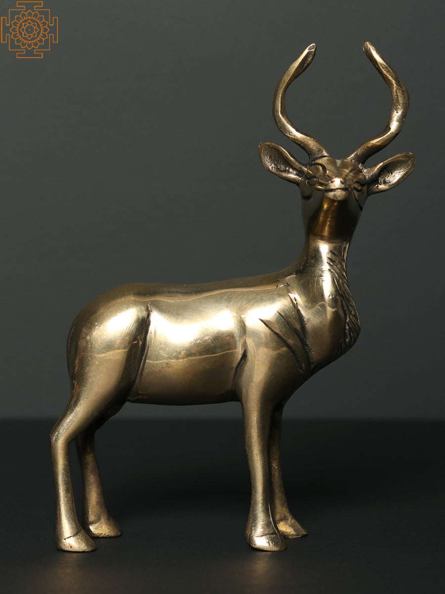 7" Handmade Brass Deer Statue for Home Altar Decor