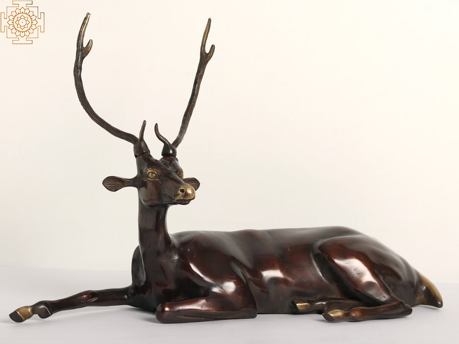 22" Seated Deer Brass Statue