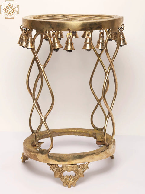 19" Brass Designer Pedestal with Hanging Bells