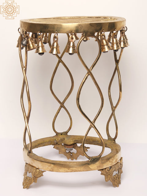 19" Brass Designer Pedestal with Hanging Bells