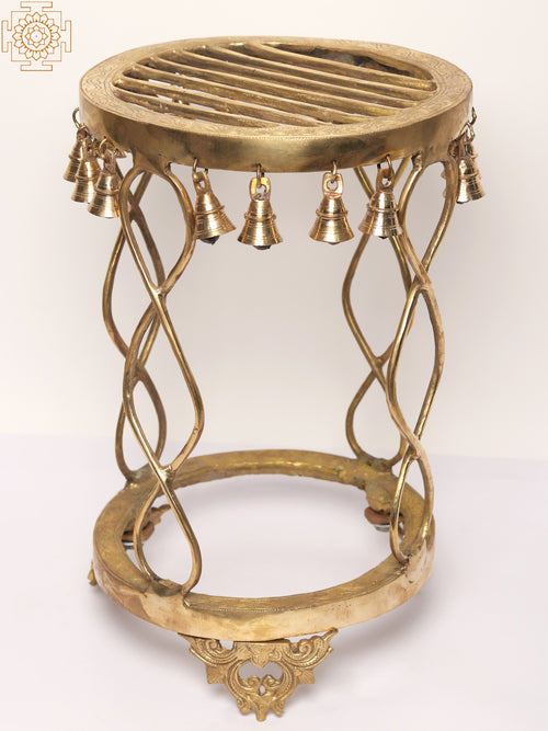 19" Brass Designer Pedestal Statue with Hanging Bells