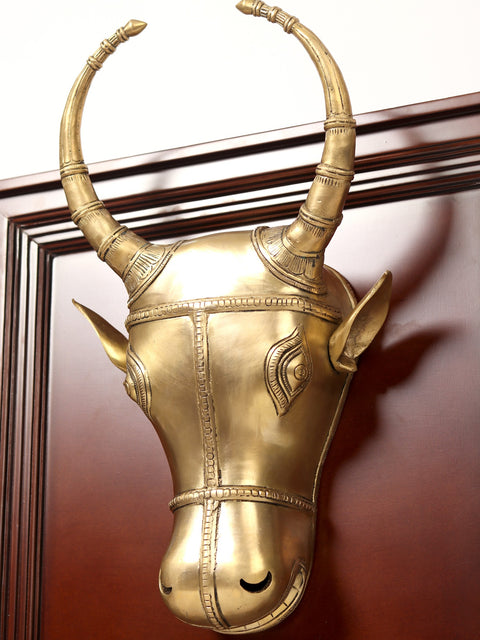 23" Bull Head in Brass | Wooden Wall Hanging Frame