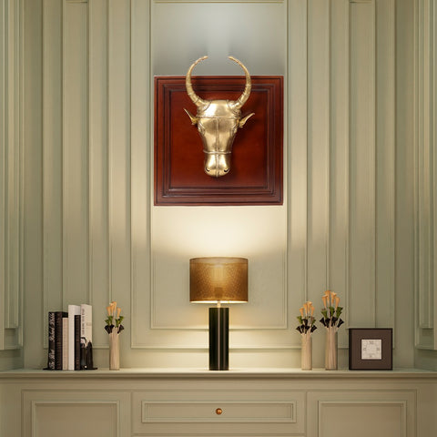 23" Bull Head in Brass | Wooden Wall Hanging Frame