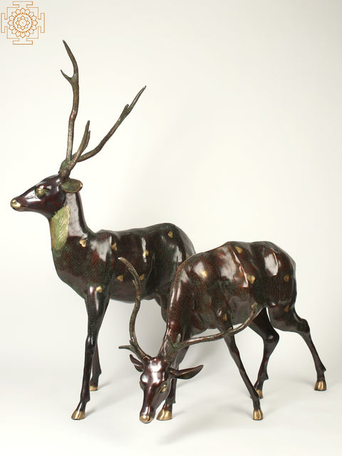 63" Large Decorative Pair of Deer | Brass Statue