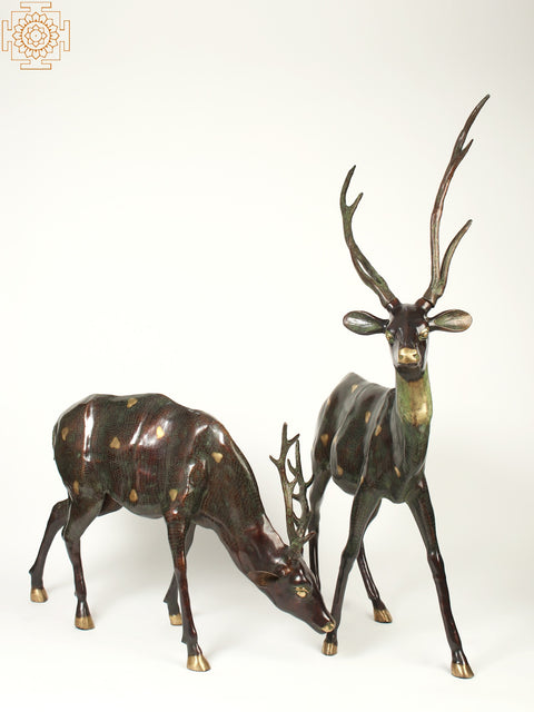 63" Large Decorative Pair of Deer | Brass Statue