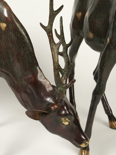 63" Large Decorative Pair of Deer | Brass Statue