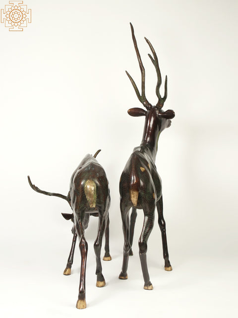 63" Large Decorative Pair of Deer | Brass Statue