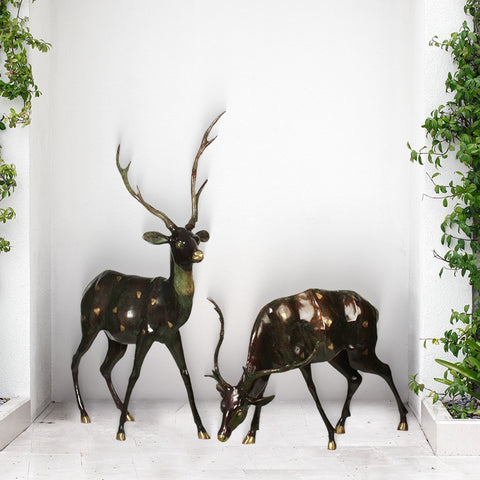63" Large Decorative Pair of Deer | Brass Statue