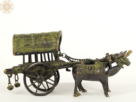 13" Decorative Bull Cart in Brass