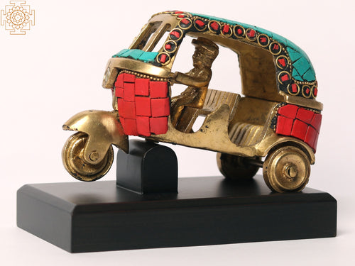 5" Small Brass Auto Rickshaw Home Decor Statue