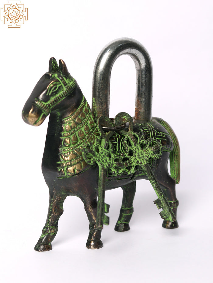 5" Brass Horse Shape Lock Statue