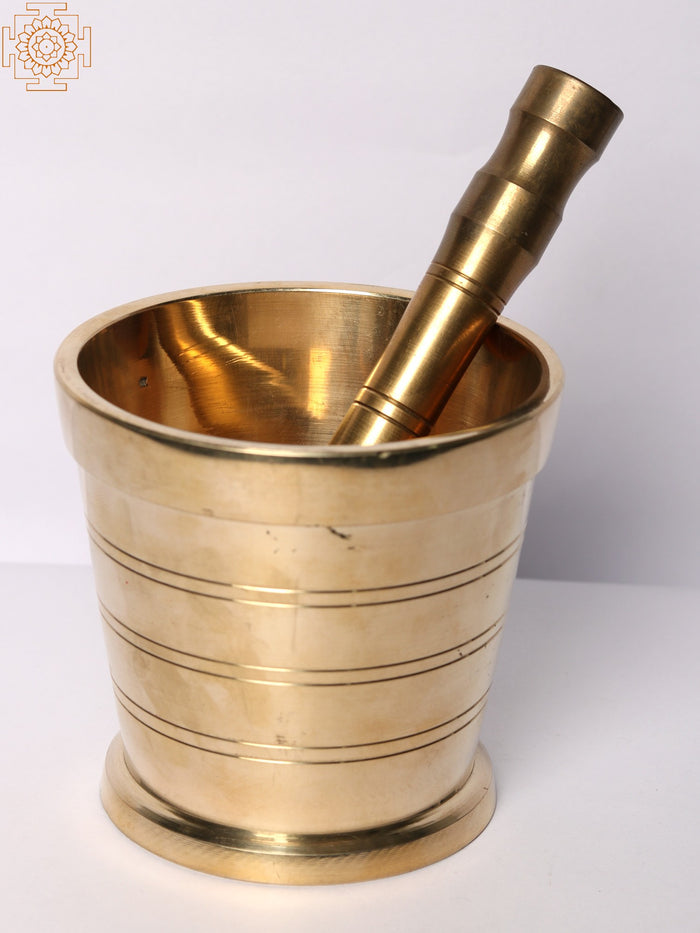 4" Brass Okhli and Musal Mortar Pestle Set Handmade