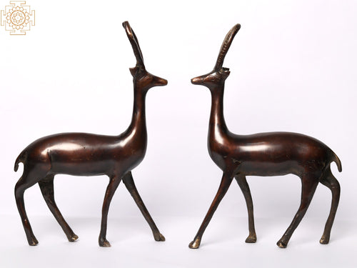 9" Brass Pair of Deer Statue for Home Decor