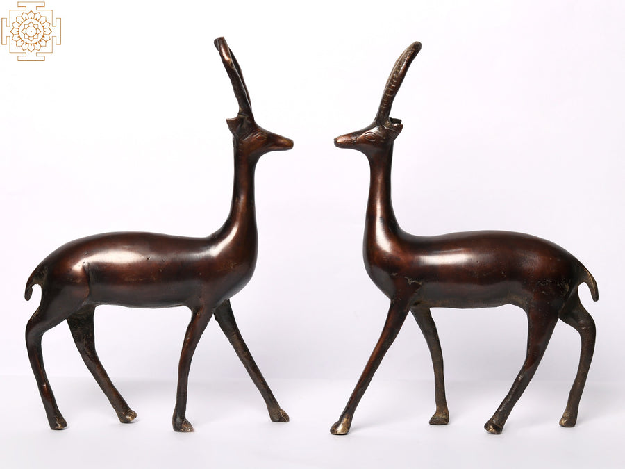 9" Brass Pair of Deer Statue for Home Decor