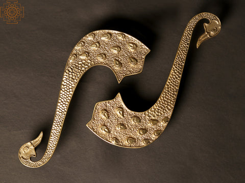 11" Pair of Brass Peacock Door Handle