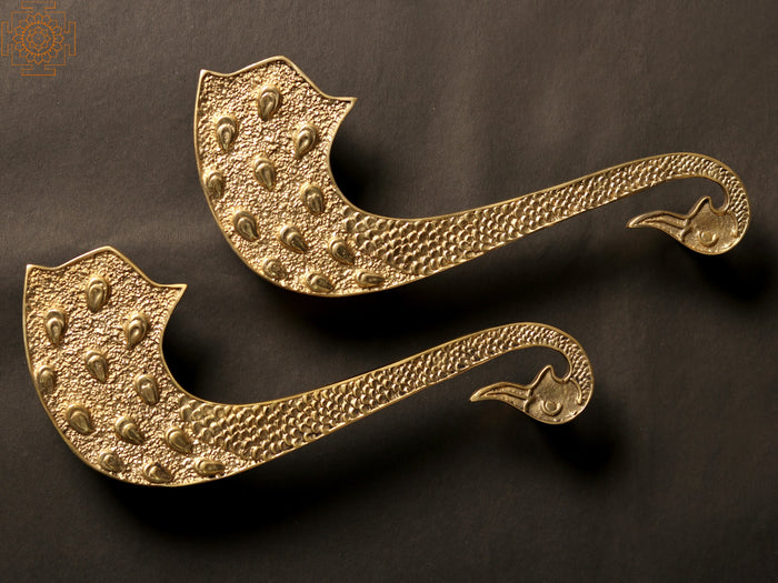 11" Brass Peacock Door Handle Pair for Home Decor