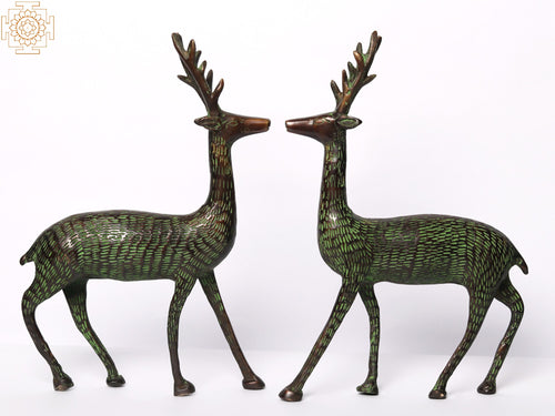 8" Brass Deer Pair Statue Home Decor