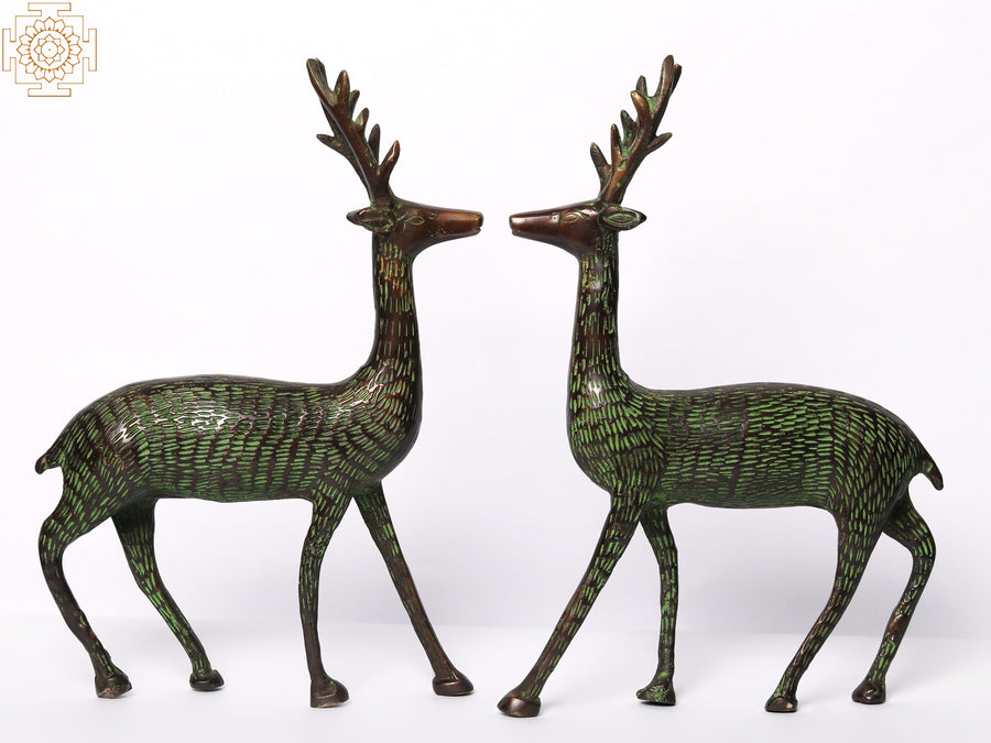 8" Brass Deer Pair Statue Home Decor
