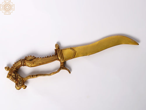 9" Brass Makar Yali Design Dagger Statue