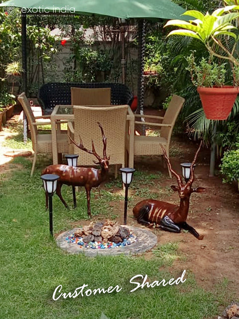 34" Large Pair of Deer and Antelope | Brass Statue