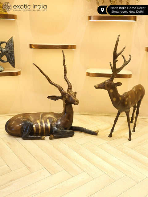 34" Large Pair of Deer and Antelope | Brass Statue