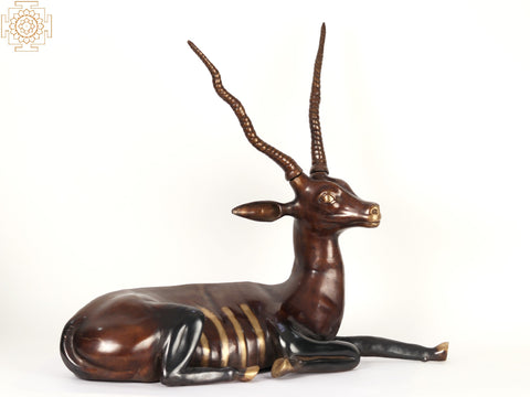 34" Large Pair of Deer and Antelope | Brass Statue