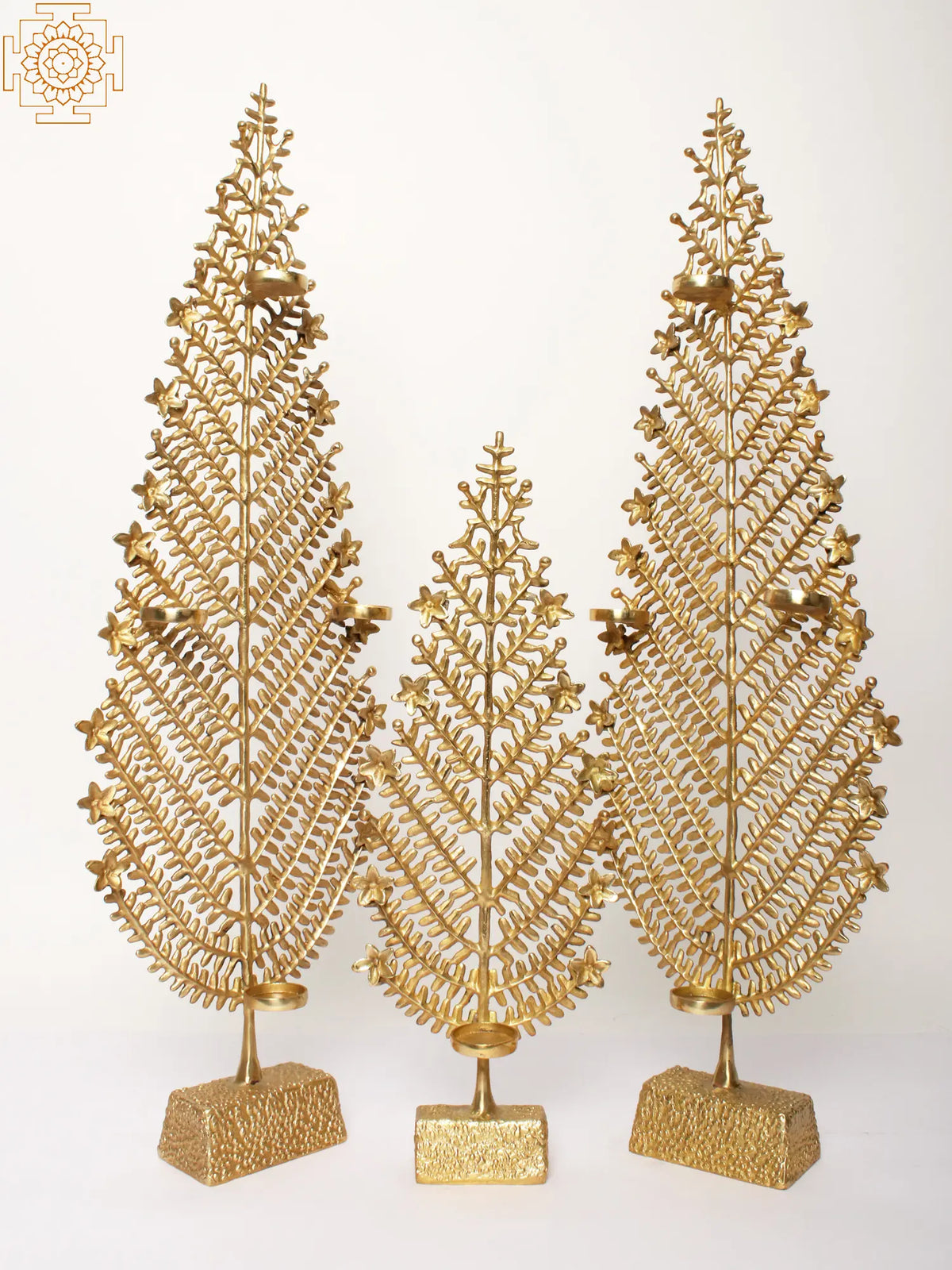 Brass Christmas Tree With Candle Holder (Set of 3)
