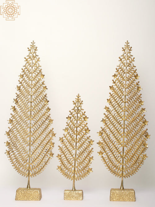 Brass Christmas Tree Decorative Set of 3 Handmade Statues