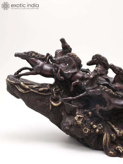 21" Nine Running Horses - Symbol of Wealth and Success | Home Decor | Brass Statue