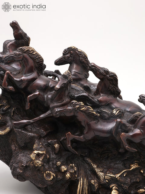 21" Nine Running Horses - Symbol of Wealth and Success | Home Decor | Brass Statue