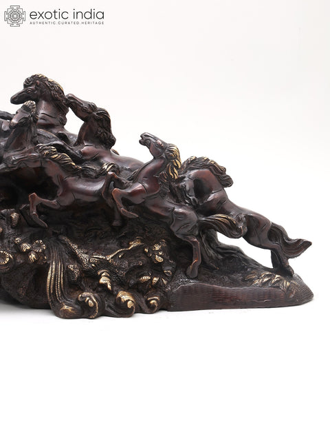 21" Nine Running Horses - Symbol of Wealth and Success | Home Decor | Brass Statue