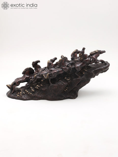 21" Nine Running Horses - Symbol of Wealth and Success | Home Decor | Brass Statue