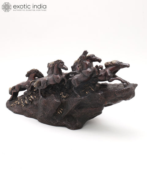21" Nine Running Horses - Symbol of Wealth and Success | Home Decor | Brass Statue