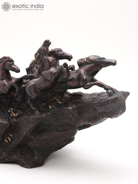 21" Nine Running Horses - Symbol of Wealth and Success | Home Decor | Brass Statue