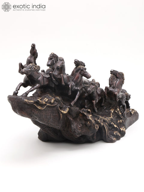 21" Nine Running Horses - Symbol of Wealth and Success | Home Decor | Brass Statue