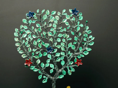 16" Brass Tree with Birds and Flowers | Handpainted