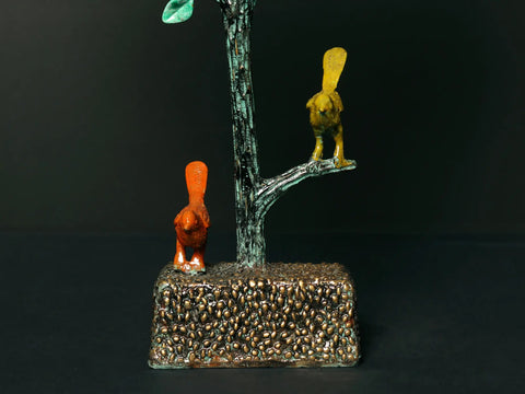 16" Brass Tree with Birds and Flowers | Handpainted