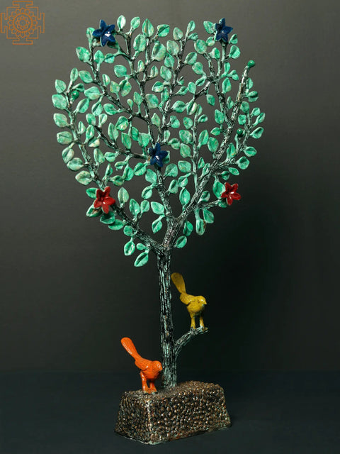 16" Brass Tree with Birds and Flowers | Handpainted