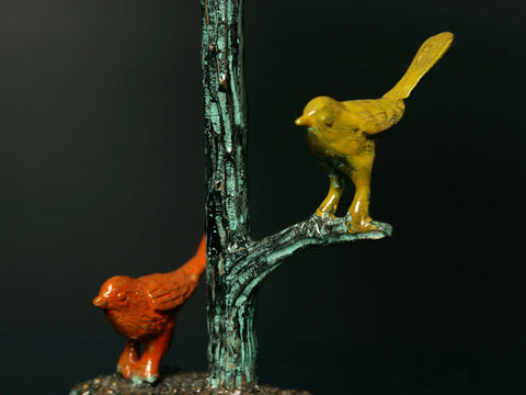 16" Brass Tree with Birds and Flowers | Handpainted